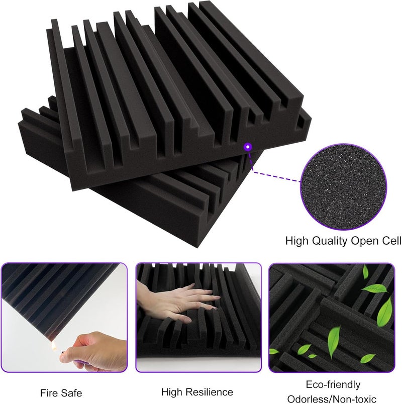 TroyStudio Thick Acoustic Foam Panels, 12 X 12 X 2 Inch 18 Pcs Broadband Sound Absorbing Foam, Dense Soundproof Padding Tile, Recording Studio Foam Absorber, Groove Decorative 3D Wall Ceiling Panel - Image 4